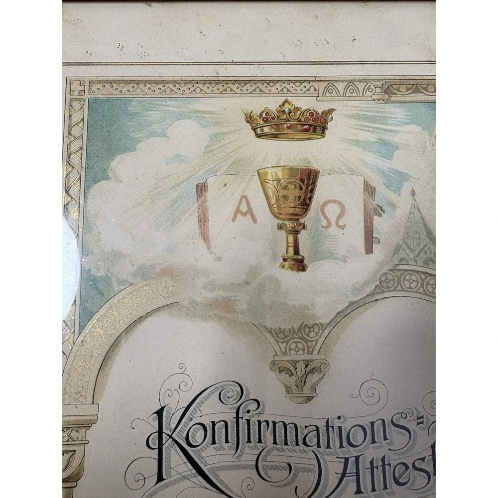 Antique 1914 Swedish Lutheran Confirmation‎ Certificate Framed Konfirmations